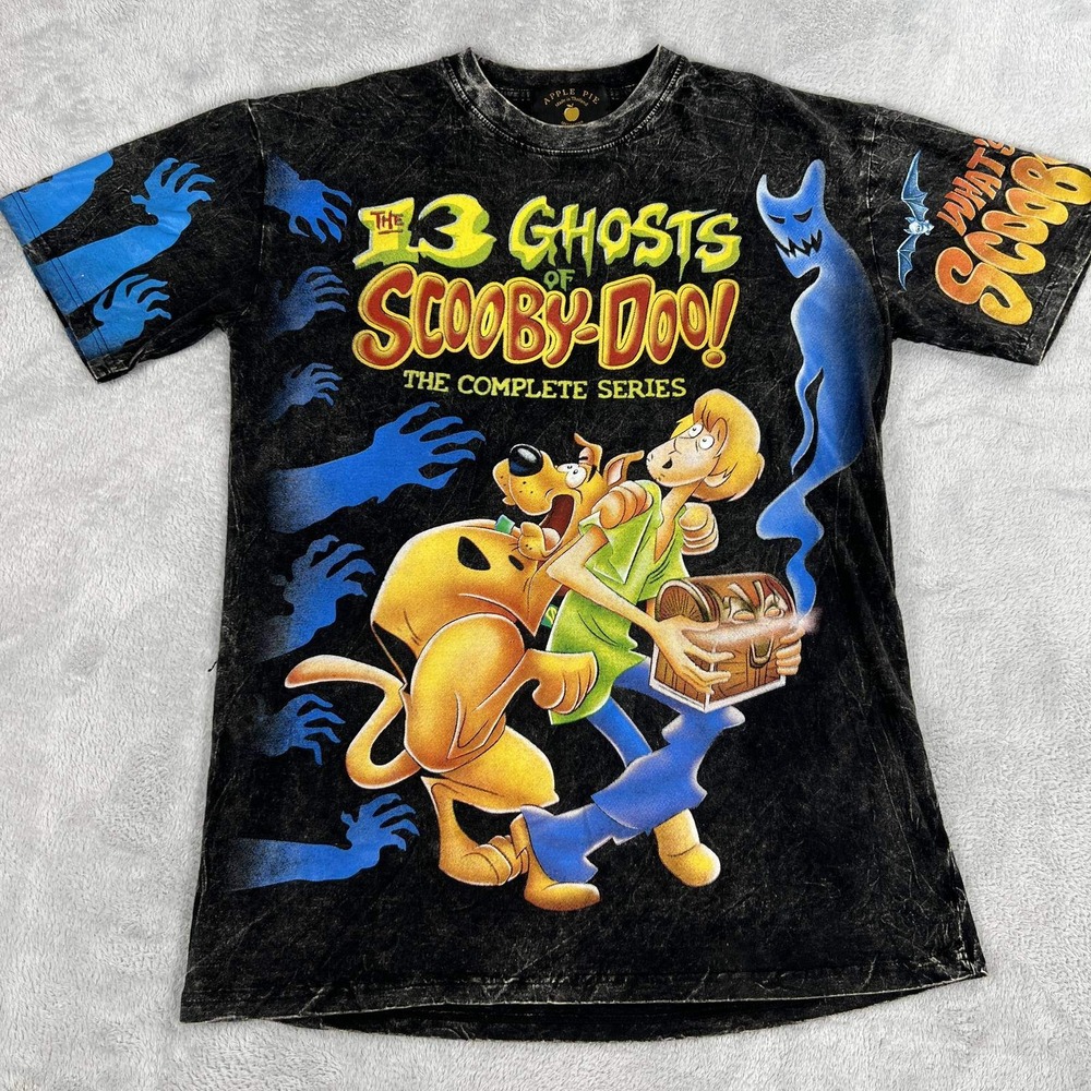 Apple Pie Scooby-Doo 13 Ghosts T-Shirt Large Black Acid Wash All Over Print